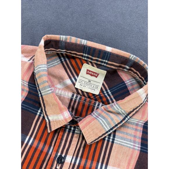 Levis Short Sleeve Button Down Western Shirt Plaid Orange/Black Men's XXL - Picture 2 of 7